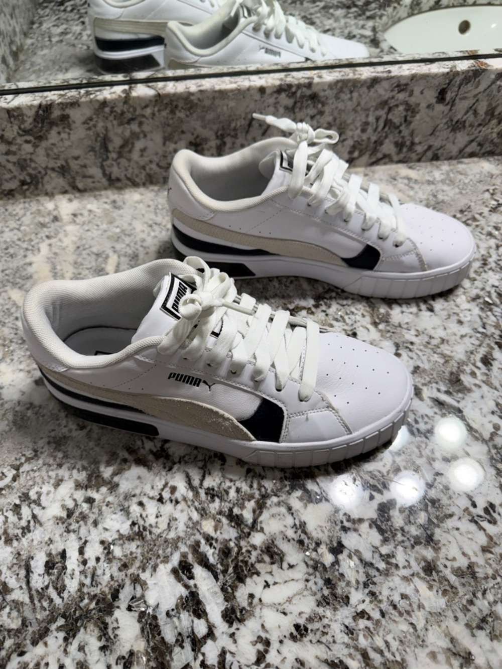 Puma White Sneakers with Black Accents - Woman’s Low-Top